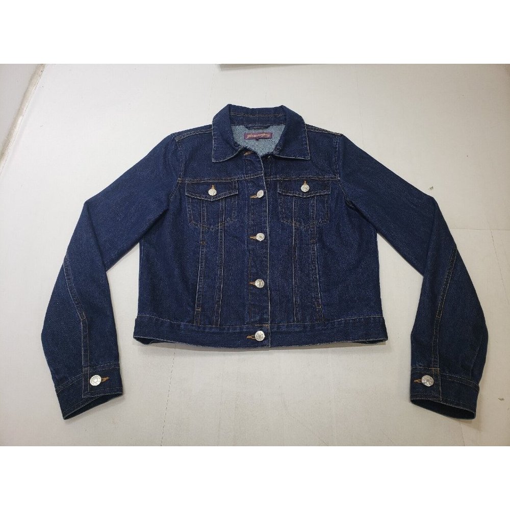 Glamourpuss NYC Womens Jacket Med Wash Denim Button Up Long Sleeve Blue Size XS